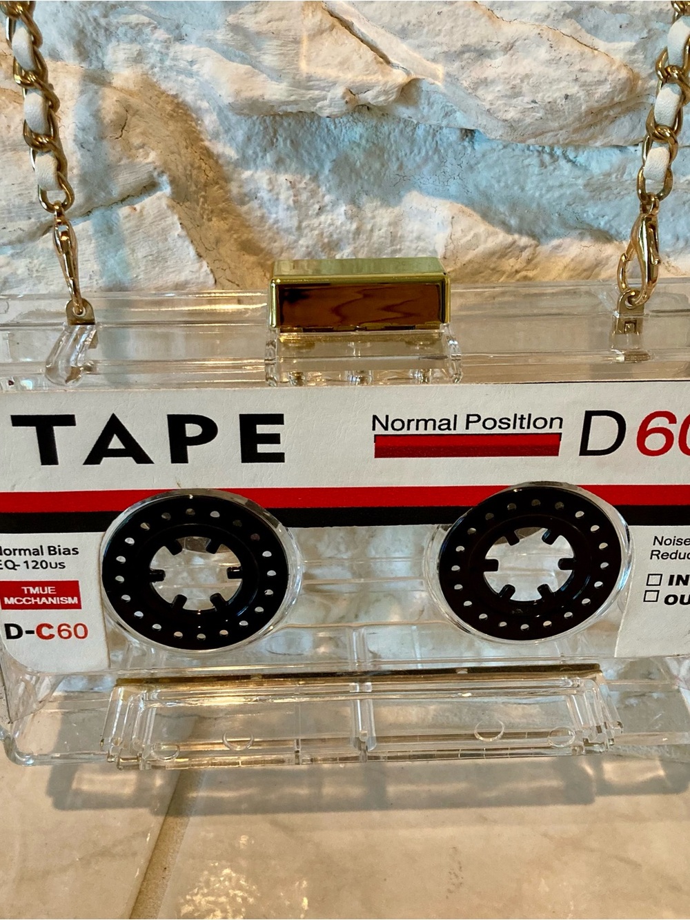 80’s PARTY READY Retro Cassette Tape Crossbody Bag - Clear w/Black & Red Detail - Picture 4 of 16